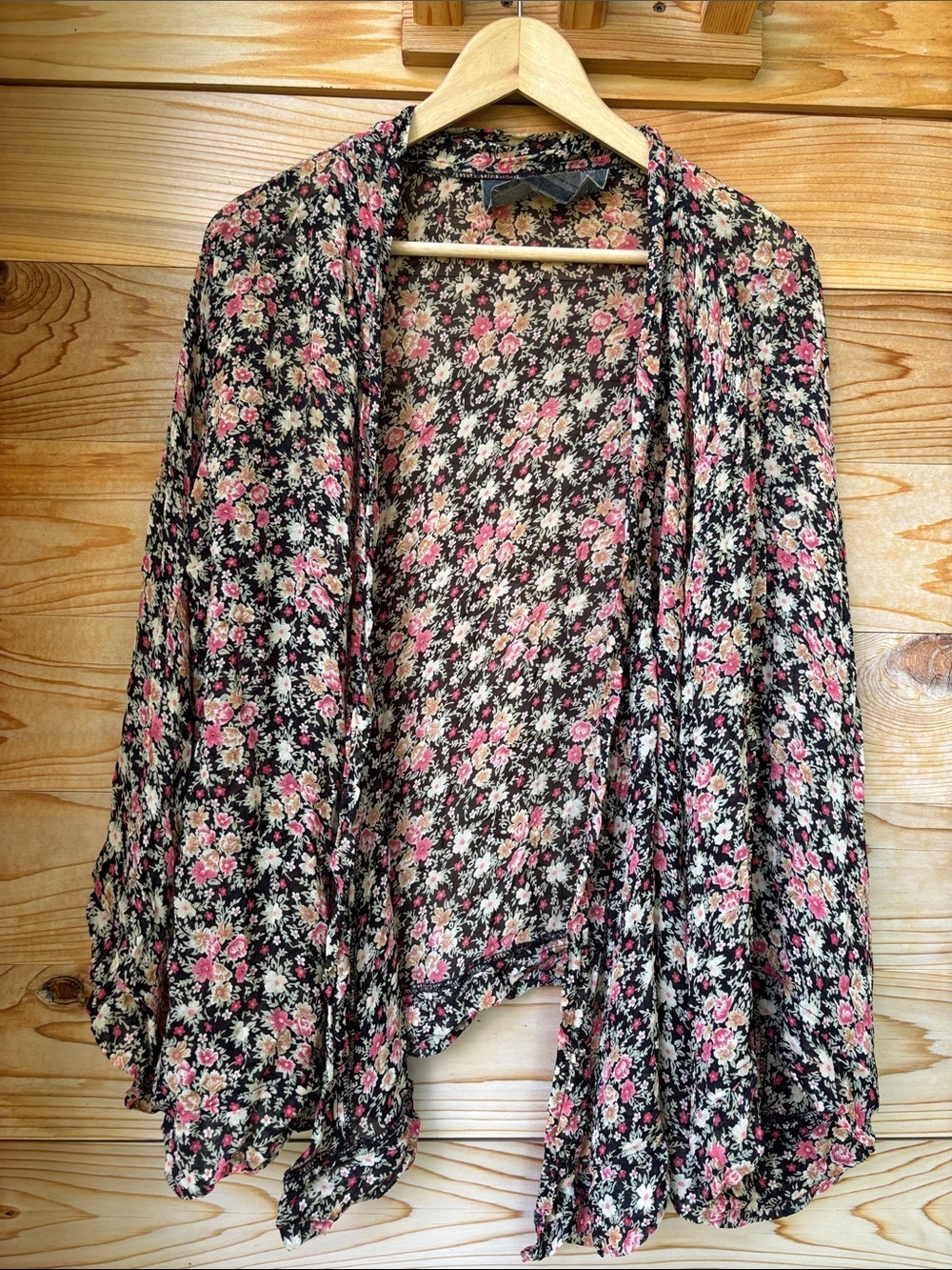 Free People Vintage Label Floral Bell Sleeve Boho Kimono Cardigan Medium